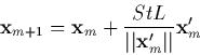 \begin{displaymath}
{\bf x}_{m+1} = {\bf x}_{m} + \frac{StL}{\vert\vert{\bf x}_m^{\prime }\vert\vert}
{\bf x}_m^{\prime }
\end{displaymath}