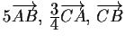 $ 5\overrightarrow{AB},\, \frac{\displaystyle 3}{\displaystyle 4}\overrightarrow{CA},\,
\overrightarrow{CB}$