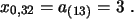 \begin{displaymath}
x_{0,32}=a_{(13)}=3  .
\end{displaymath}