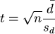 \begin{displaymath}
t = \sqrt{n} \frac{\displaystyle^{^{^{ -}}}\!\!\!\!\!{d} }{\displaystyle s_d}
\end{displaymath}