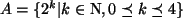$ A=\{2^{k}\vert k\in \mathrm{N}, 0\preceq k\preceq 4\}$