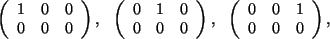 \begin{displaymath}
\left(
\begin{array}{ccc}
1 & 0 & 0 \\
0 & 0 & 0 \\
\end...
...array}{ccc}
0 & 0 & 1 \\
0 & 0 & 0 \\
\end{array}\right) ,
\end{displaymath}